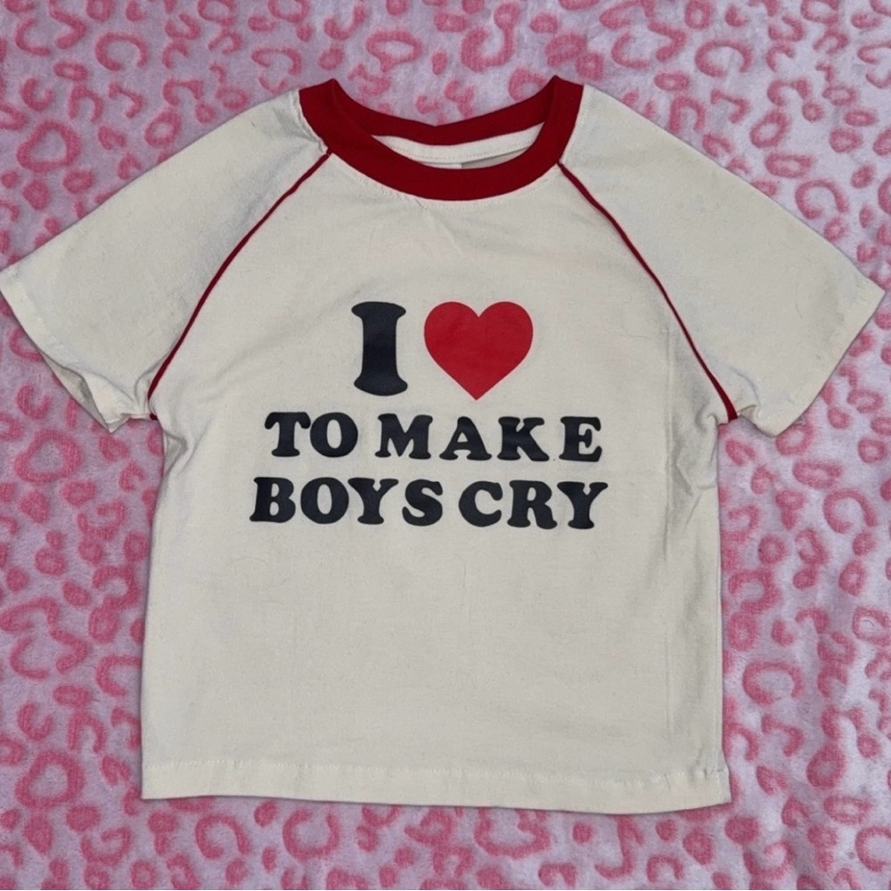 Kids Red Heart Graphic Raglan Tee - I ♥ To Make Boys Cry - Picture 1 of 2